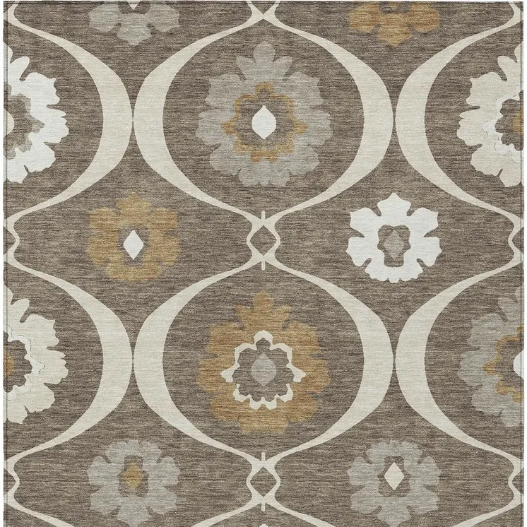 10' X 14' Brown Beige And Taupe Medallion Washable Indoor Outdoor Area Rug