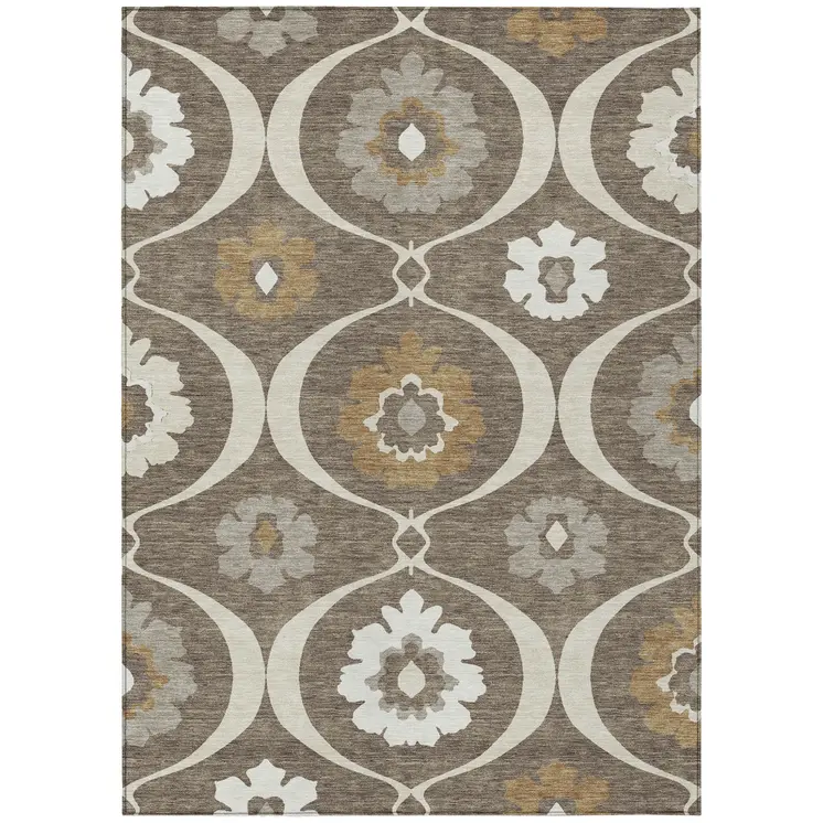 10' X 14' Brown Beige And Taupe Medallion Washable Indoor Outdoor Area Rug