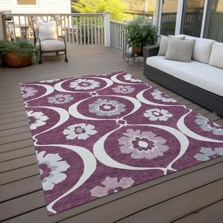 8' X 10' Eggplant Ivory And Gray Medallion Washable Indoor Outdoor Area Rug