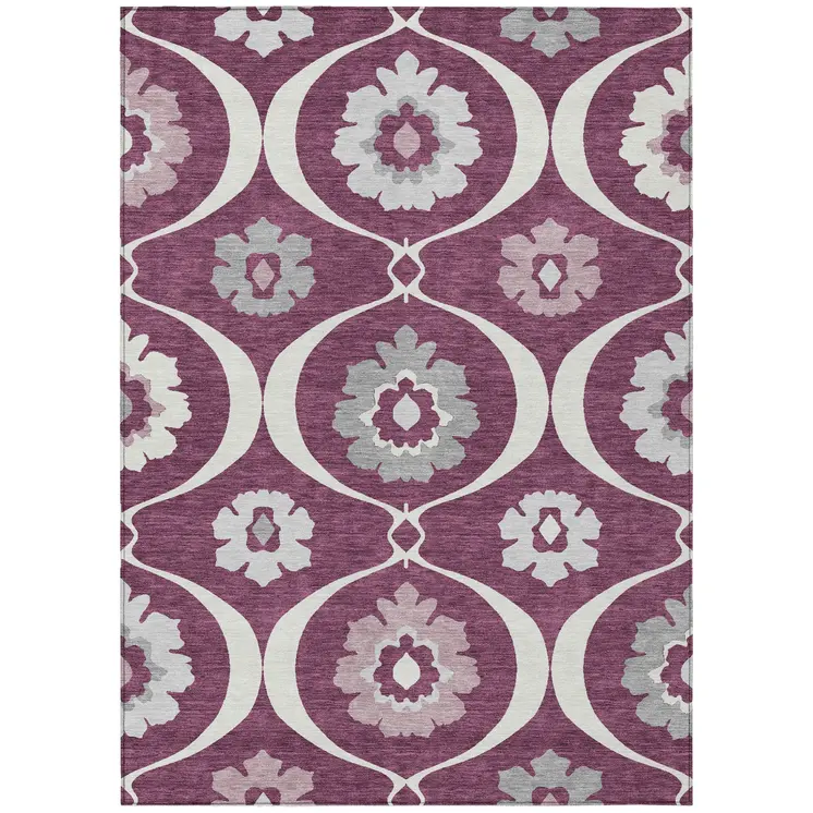 8' X 10' Eggplant Ivory And Gray Medallion Washable Indoor Outdoor Area Rug