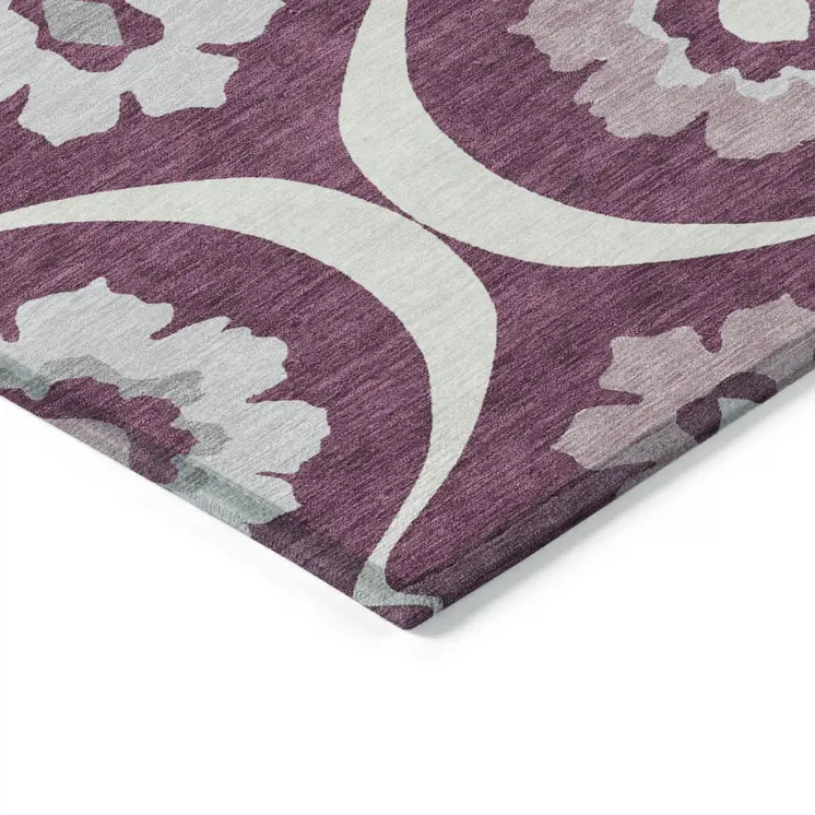 8' X 10' Eggplant Ivory And Gray Medallion Washable Indoor Outdoor Area Rug