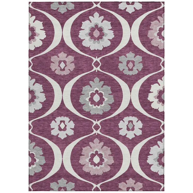 8' X 10' Eggplant Ivory And Gray Medallion Washable Indoor Outdoor Area Rug