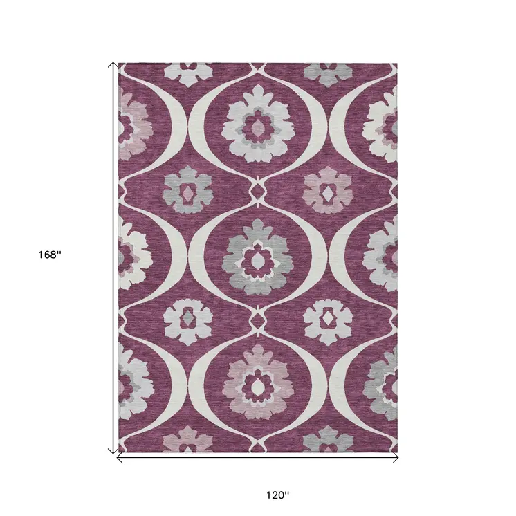 10' X 14' Eggplant Ivory And Gray Medallion Washable Indoor Outdoor Area Rug