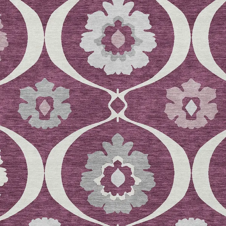 10' X 14' Eggplant Ivory And Gray Medallion Washable Indoor Outdoor Area Rug