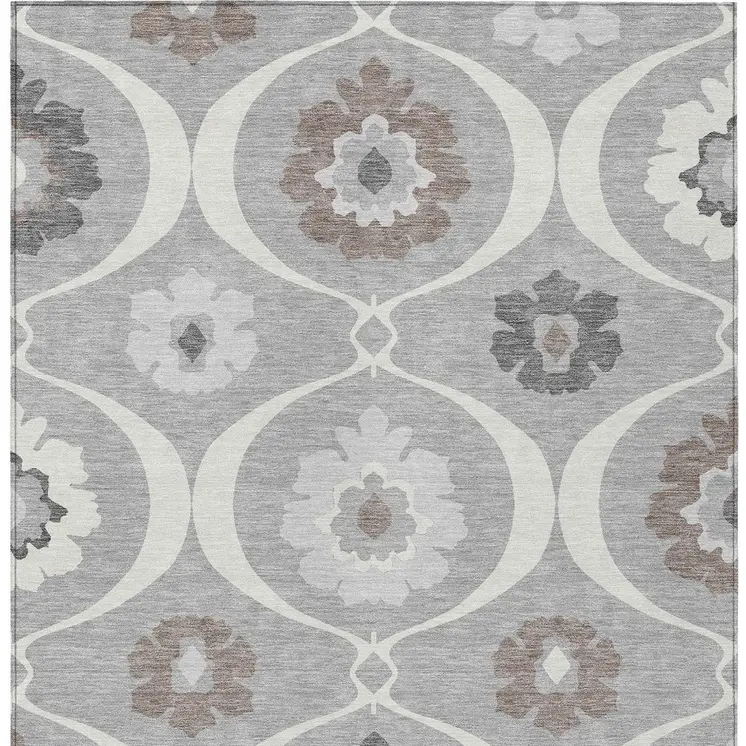 3' X 5' Gray Charcoal And Brown Medallion Washable Indoor Outdoor Area Rug
