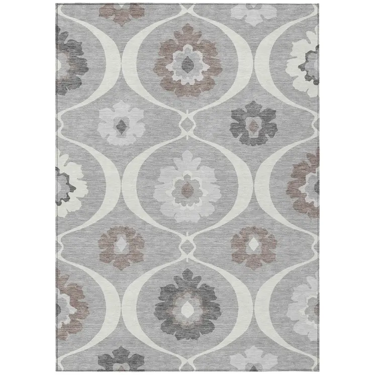 3' X 5' Gray Charcoal And Brown Medallion Washable Indoor Outdoor Area Rug