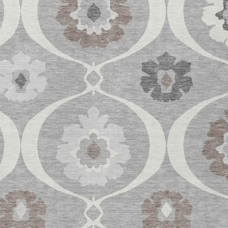 5' X 8' Gray Charcoal And Brown Medallion Washable Indoor Outdoor Area Rug