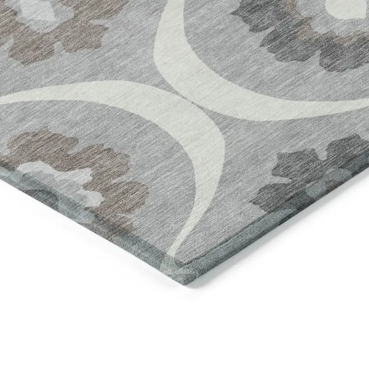 10' X 14' Gray Charcoal And Brown Medallion Washable Indoor Outdoor Area Rug
