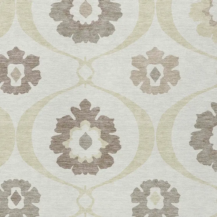 5' X 8' Ivory Taupe And Brown Medallion Washable Indoor Outdoor Area Rug