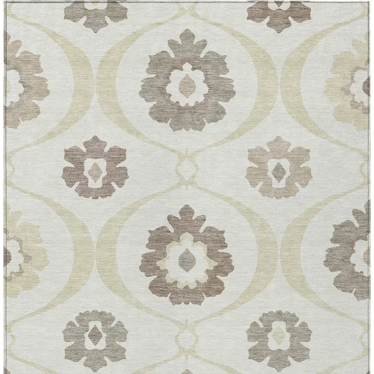 8' X 10' Ivory Taupe And Brown Medallion Washable Indoor Outdoor Area Rug