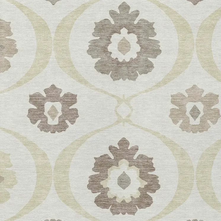 8' X 10' Ivory Taupe And Brown Medallion Washable Indoor Outdoor Area Rug