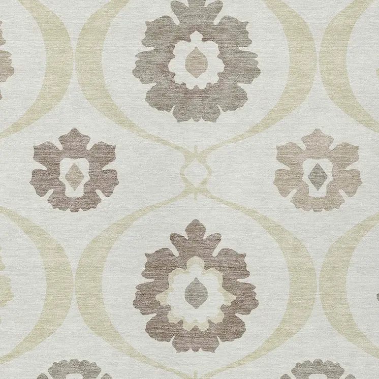 9' X 12' Ivory Taupe And Brown Medallion Washable Indoor Outdoor Area Rug