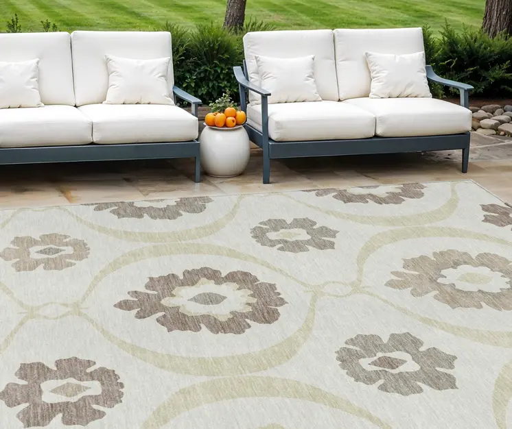 10' X 14' Ivory Taupe And Brown Medallion Washable Indoor Outdoor Area Rug
