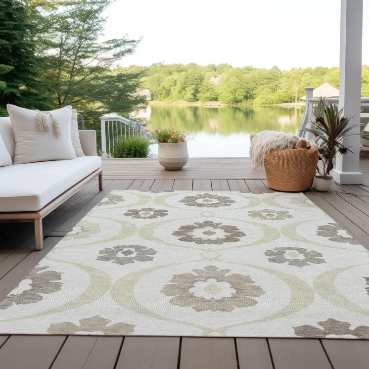 10' X 14' Ivory Taupe And Brown Medallion Washable Indoor Outdoor Area Rug