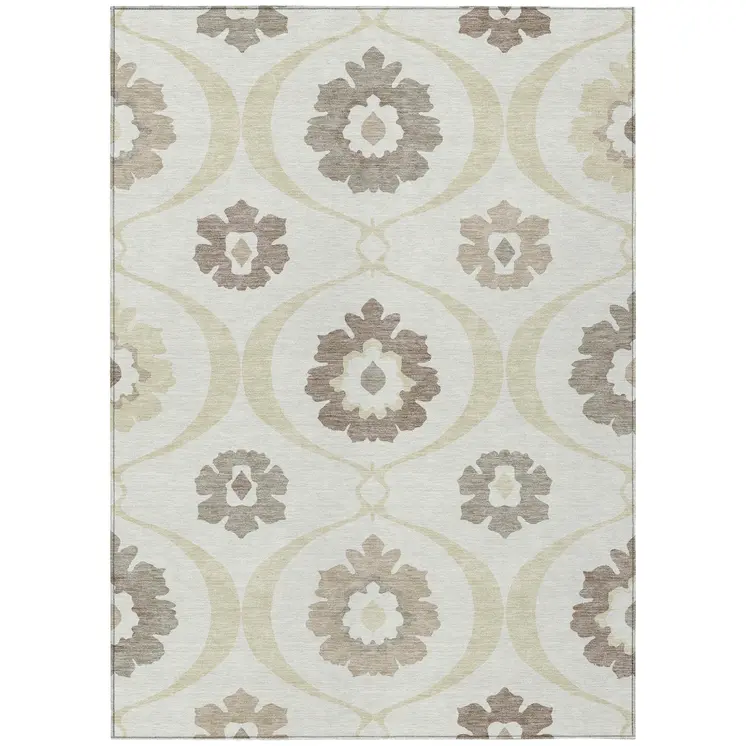 10' X 14' Ivory Taupe And Brown Medallion Washable Indoor Outdoor Area Rug