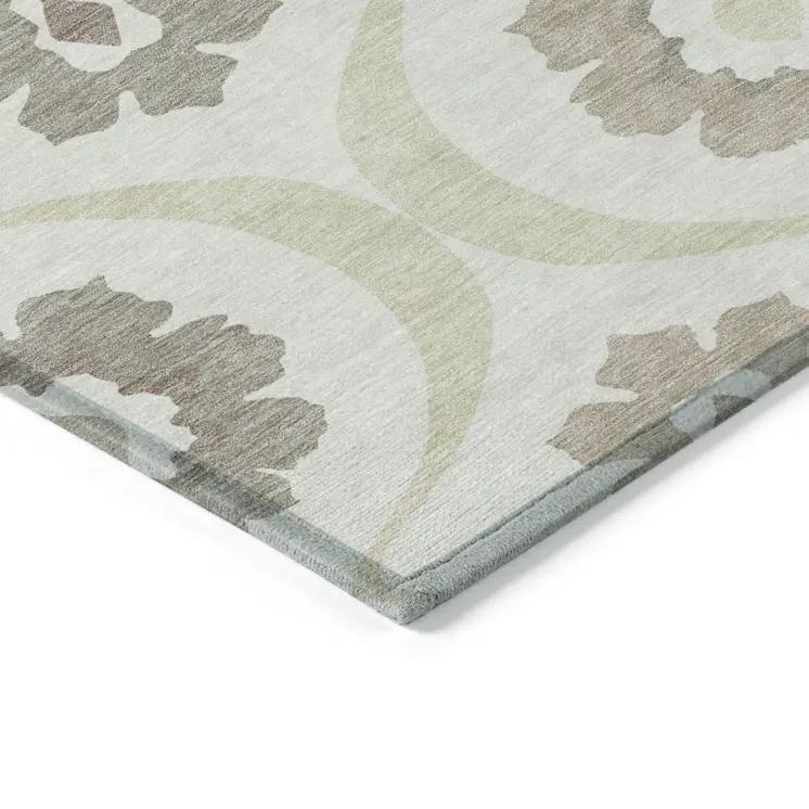 10' X 14' Ivory Taupe And Brown Medallion Washable Indoor Outdoor Area Rug
