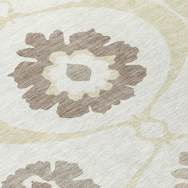 10' X 14' Ivory Taupe And Brown Medallion Washable Indoor Outdoor Area Rug