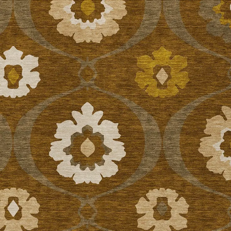 8' X 10' Brown Beige And Gold Medallion Washable Indoor Outdoor Area Rug