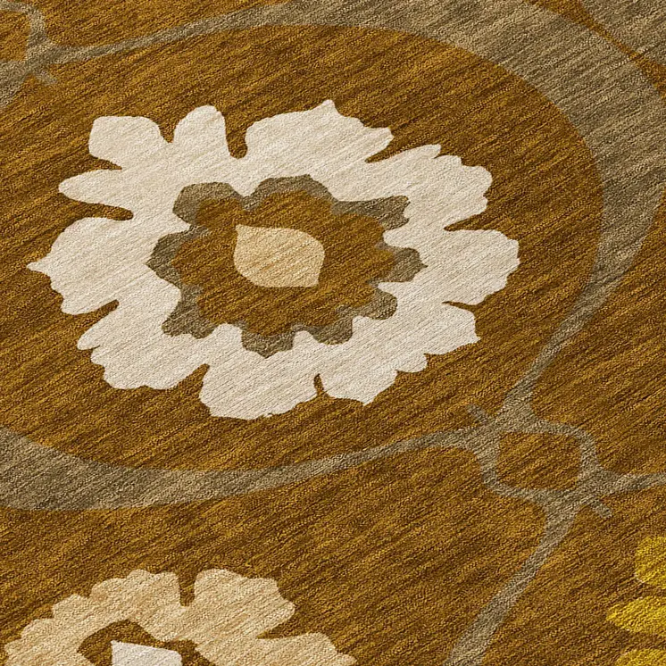 8' X 10' Brown Beige And Gold Medallion Washable Indoor Outdoor Area Rug