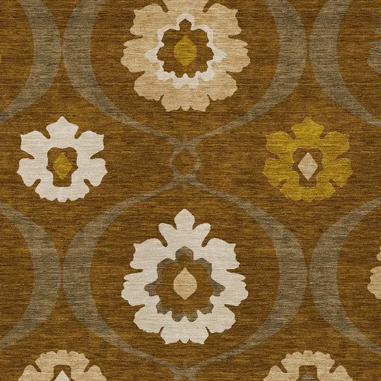 9' X 12' Brown Beige And Gold Medallion Washable Indoor Outdoor Area Rug