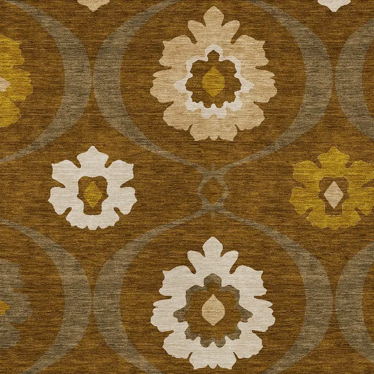 10' X 14' Brown Beige And Gold Medallion Washable Indoor Outdoor Area Rug