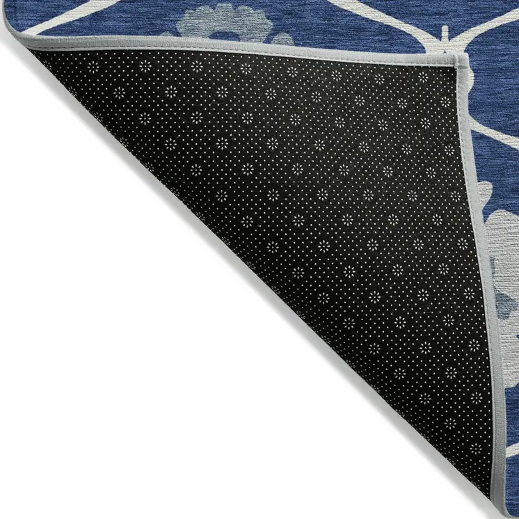 3' X 5' Navy Blue And Ivory Medallion Washable Indoor Outdoor Area Rug