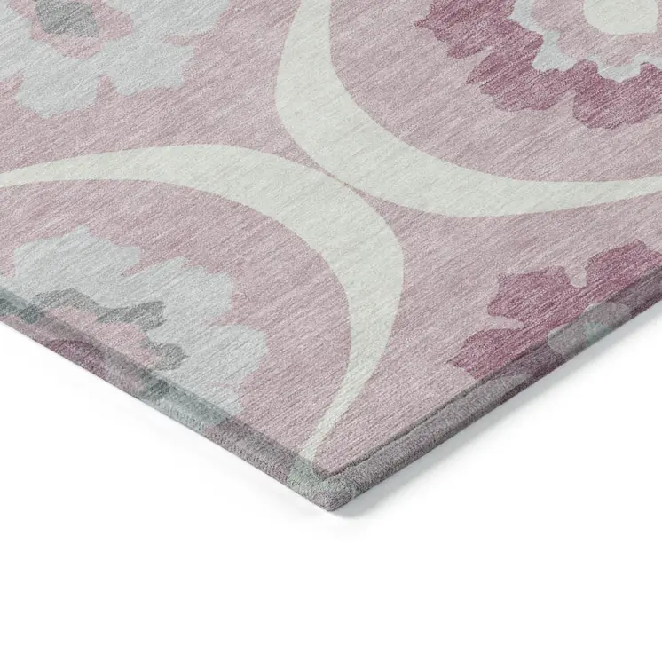 3' X 5' Pink Blush And Gray Medallion Washable Indoor Outdoor Area Rug