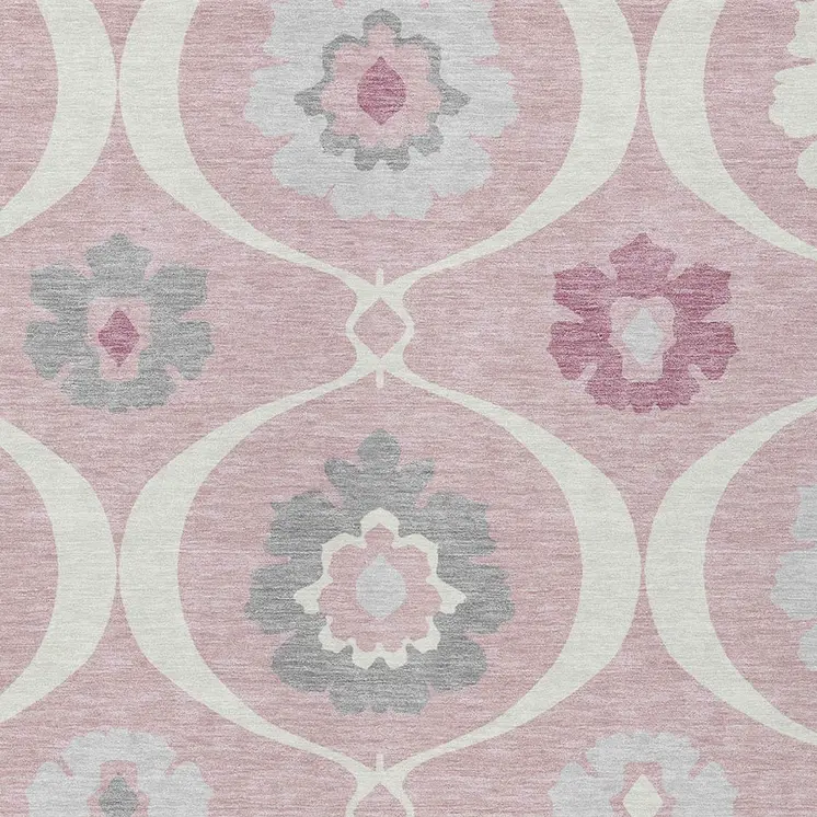 8' X 10' Pink Blush And Gray Medallion Washable Indoor Outdoor Area Rug