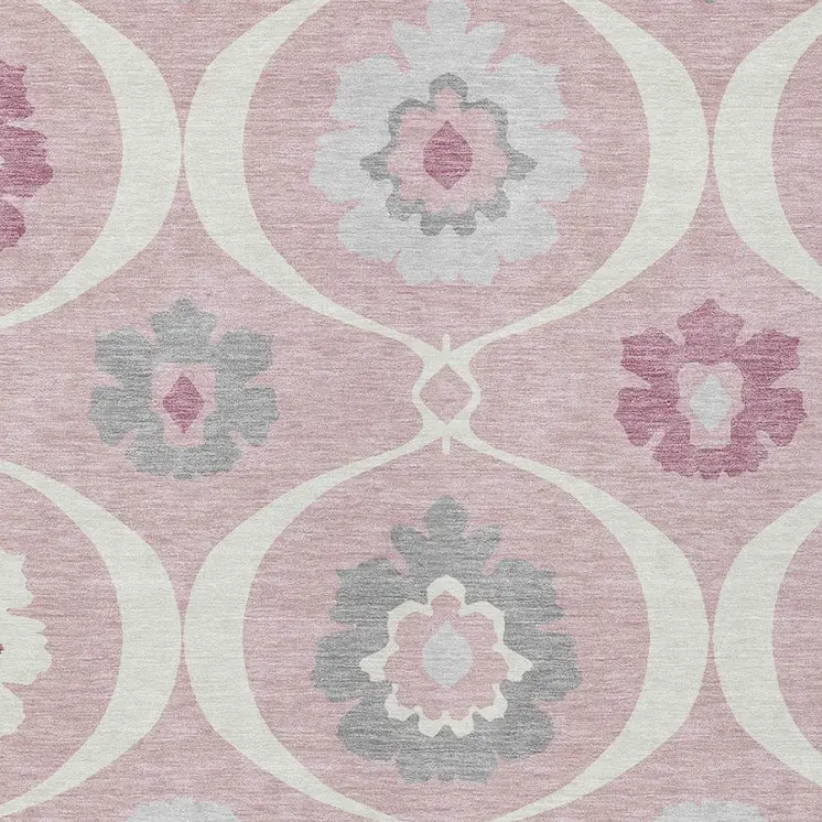 9' X 12' Pink Blush And Gray Medallion Washable Indoor Outdoor Area Rug