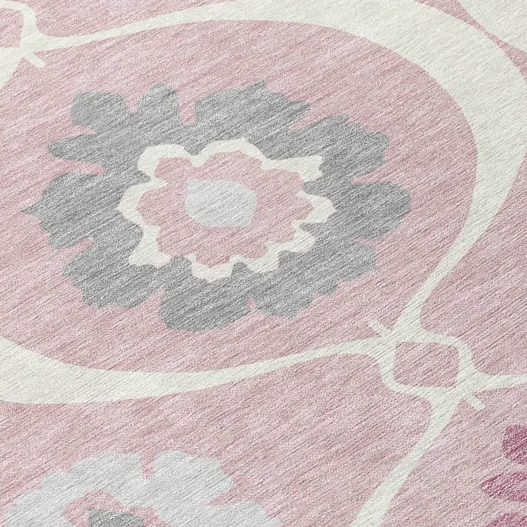9' X 12' Pink Blush And Gray Medallion Washable Indoor Outdoor Area Rug