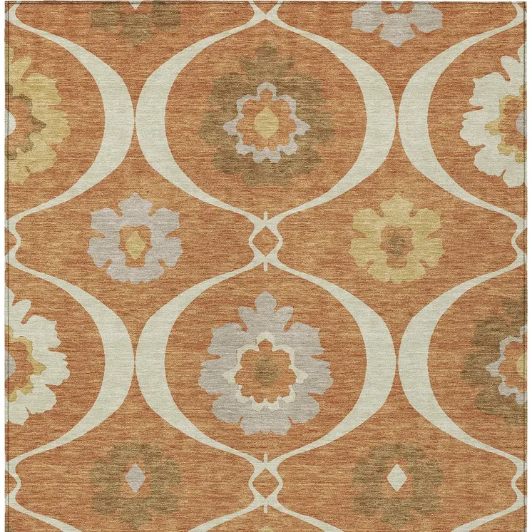 8' X 10' Orange Copper And Gray Medallion Washable Indoor Outdoor Area Rug