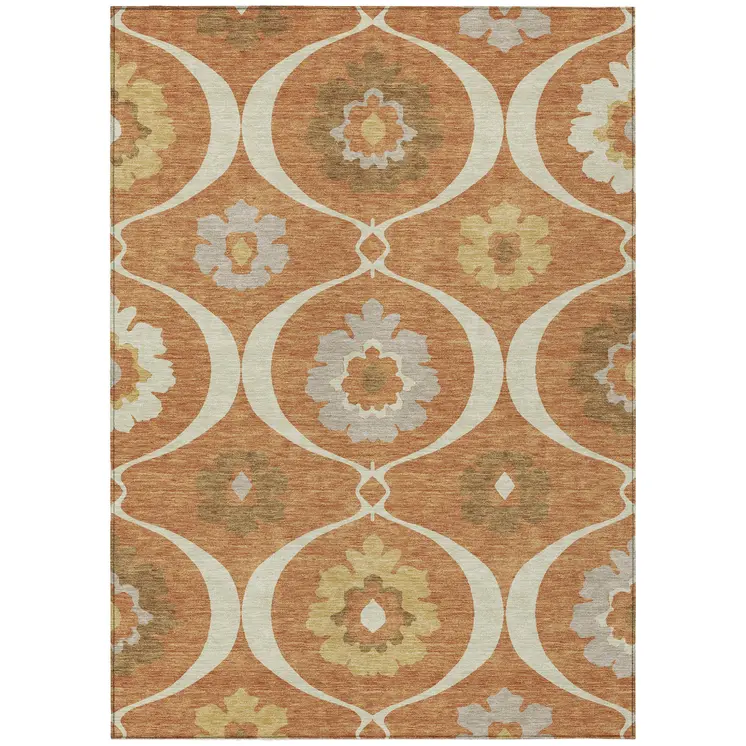 8' X 10' Orange Copper And Gray Medallion Washable Indoor Outdoor Area Rug