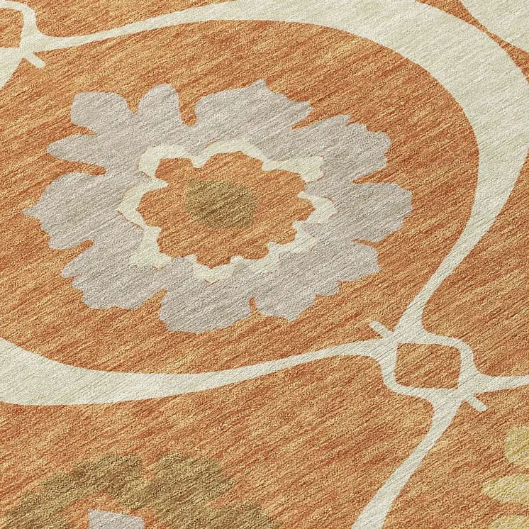 9' X 12' Orange Copper And Gray Medallion Washable Indoor Outdoor Area Rug