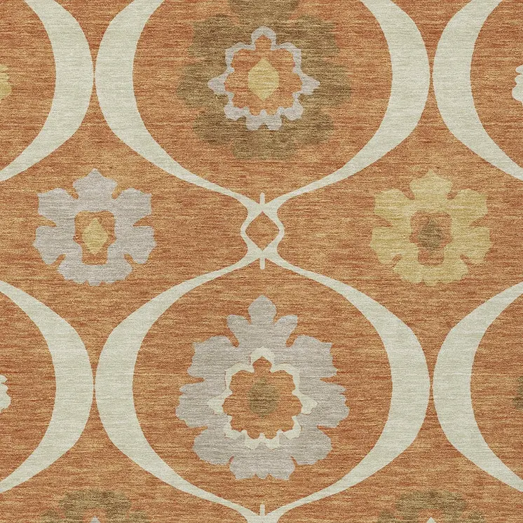 10' X 14' Orange Copper And Gray Medallion Washable Indoor Outdoor Area Rug