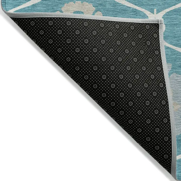 10' X 14' Teal Blue Gray And Beige Medallion Washable Indoor Outdoor Area Rug