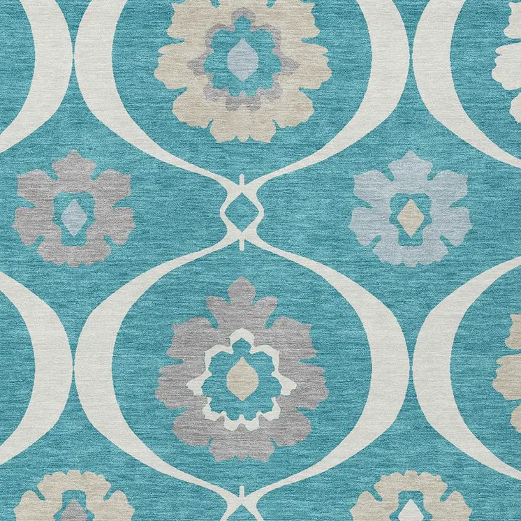 10' X 14' Teal Blue Gray And Beige Medallion Washable Indoor Outdoor Area Rug