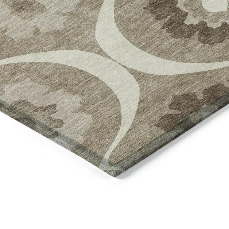 3' X 5' Taupe Brown And Ivory Medallion Washable Indoor Outdoor Area Rug