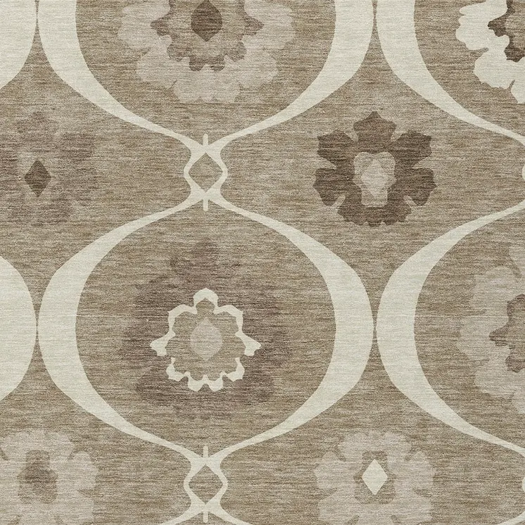3' X 5' Taupe Brown And Ivory Medallion Washable Indoor Outdoor Area Rug