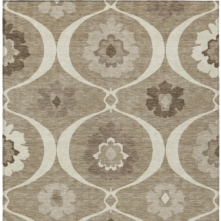 8' X 10' Taupe Brown And Ivory Medallion Washable Indoor Outdoor Area Rug
