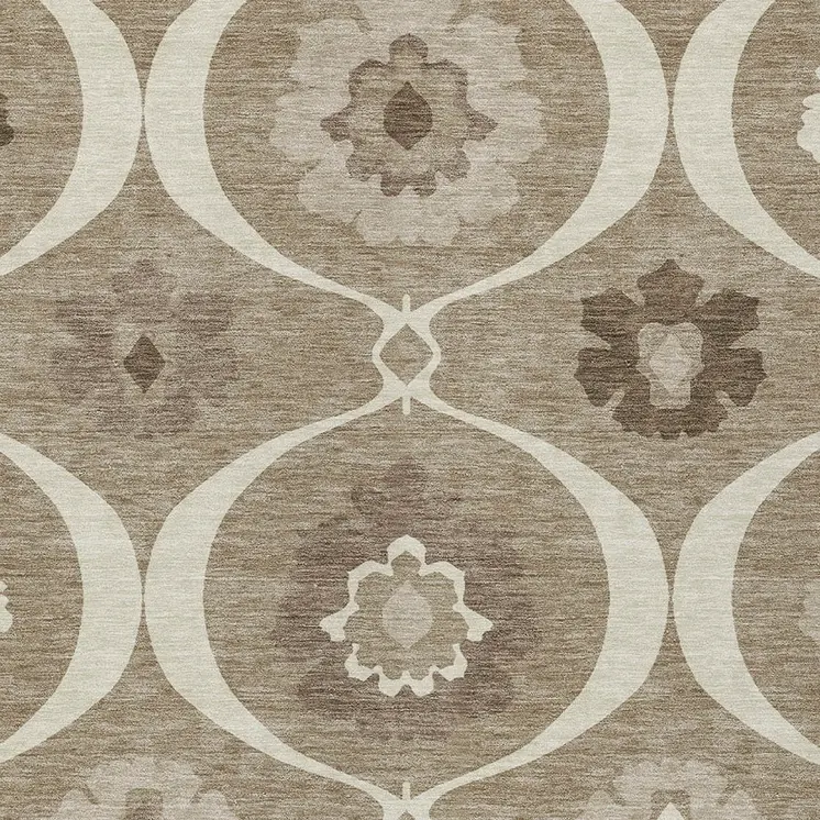 10' X 14' Taupe Brown And Ivory Medallion Washable Indoor Outdoor Area Rug