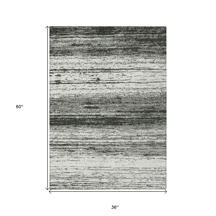 3' X 5' Black Ivory And Gray Striped Washable Indoor Outdoor Area Rug