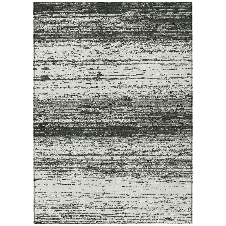3' X 5' Black Ivory And Gray Striped Washable Indoor Outdoor Area Rug