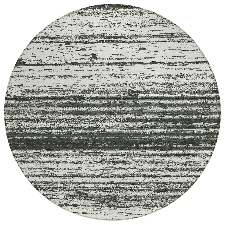 8' Black Ivory And Gray Round Striped Washable Indoor Outdoor Area Rug
