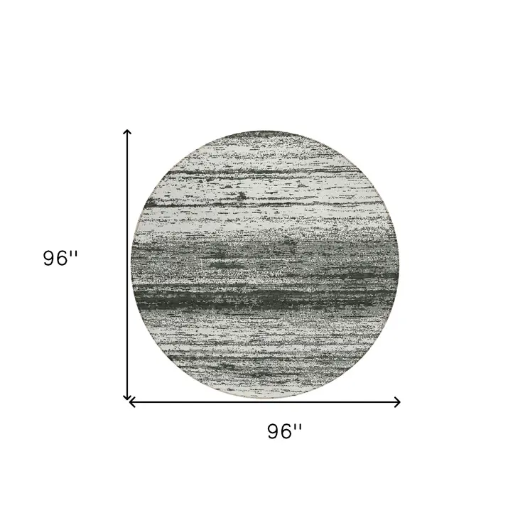 8' Black Ivory And Gray Round Striped Washable Indoor Outdoor Area Rug