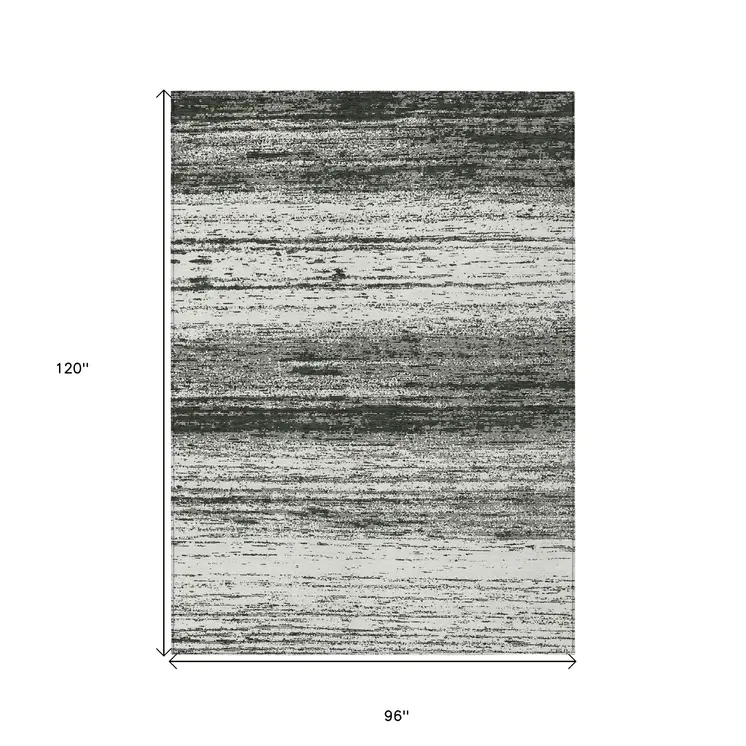8' X 10' Black Ivory And Gray Striped Washable Indoor Outdoor Area Rug