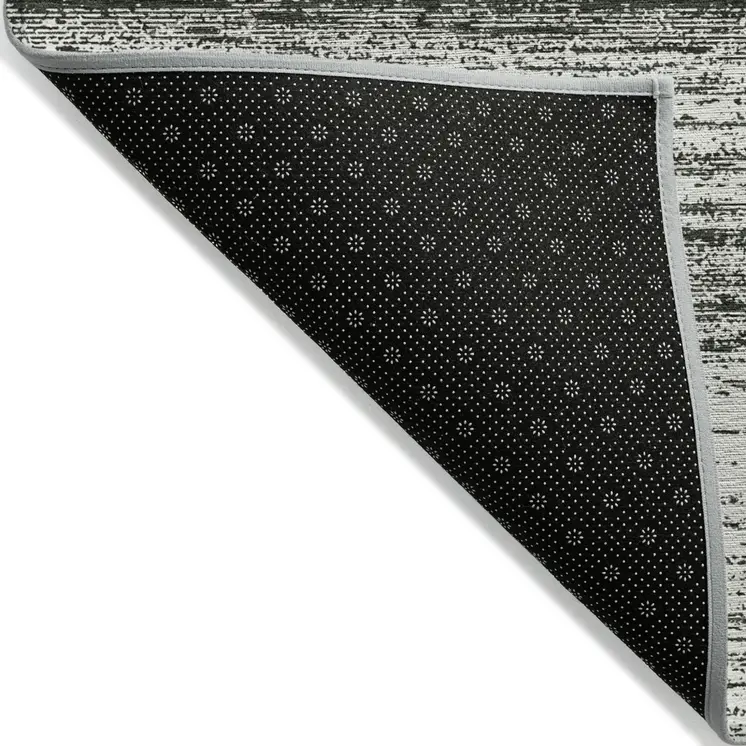 8' X 10' Black Ivory And Gray Striped Washable Indoor Outdoor Area Rug