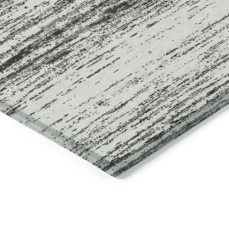 8' X 10' Black Ivory And Gray Striped Washable Indoor Outdoor Area Rug