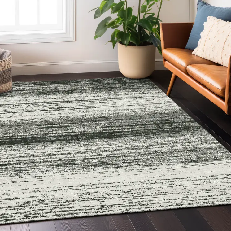 8' X 10' Black Ivory And Gray Striped Washable Indoor Outdoor Area Rug