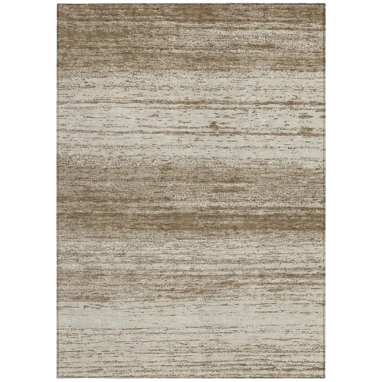 5' X 8' Brown And Beige Striped Washable Indoor Outdoor Area Rug