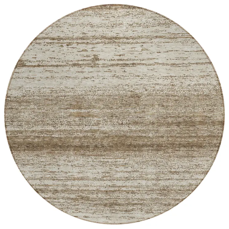 8' Brown And Beige Round Striped Washable Indoor Outdoor Area Rug
